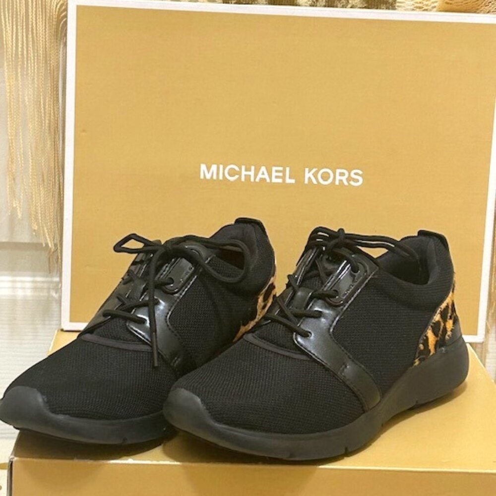 Michael Kors Amanda Mesh Trainers black with animal print (45F9AMFS6D).   Size 6